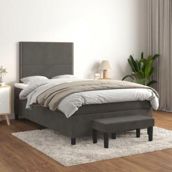 Cama box spring suave con colchón de terciopelo gris oscuro 120x200 cm