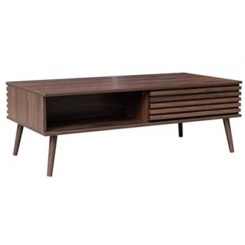 Mesa de centro escandinava Sweeek con puertas correderas en madera de nogal