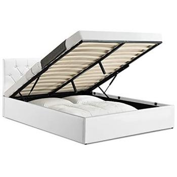 Cama Doble Austin con Somier 160 x 200 cm y Cabecera en PVC Blanco