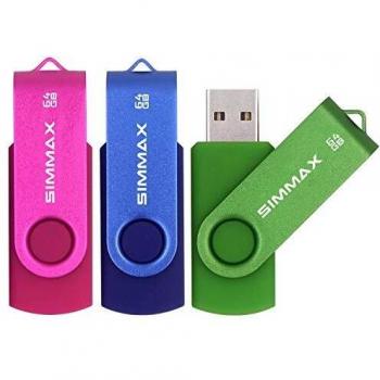 SIMMAX Memoria Flash USB 64GB 3 Piezas Pen Drive USB 2.0 Giratoria Flash Drive Thumb Drive