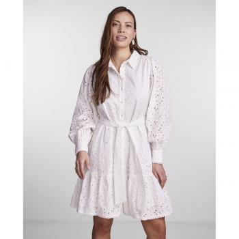 Yas - Vestido corto troquelado, diseño elegante, tejido troquelado, manga corta, ajuste ceñido en la cintura, largo por encima de la rodilla