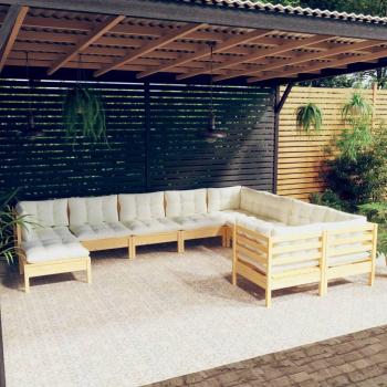 10-Piece Pinewood Garden Lounge Set with Cream Cushions