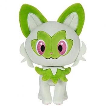Peluche Pokemon Sprigatito 20cm, color verde y blanco, material suave, diseño detallado, ideal para coleccionistas y fanáticos de Pokemon