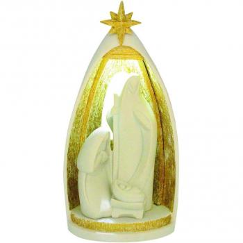 Nadal - Nacimiento con la Virgen, Jesús, José y la estrella de Oriente en una pieza. Color blanco y dorado, modelo 736928/02. Tamaño 18x10x17 cm.