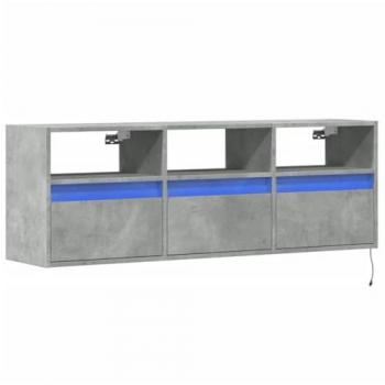 Mueble de TV de pared con luces LED gris hormigón 130x31x45 cm
