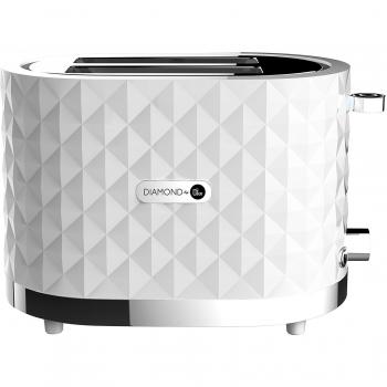 MyWave - Tostadora 2 Ranuras Extra Anchas 1000 W, Acero Inoxidable, con regulador de tostado, diseño Diamond 3D - Blanco brillante