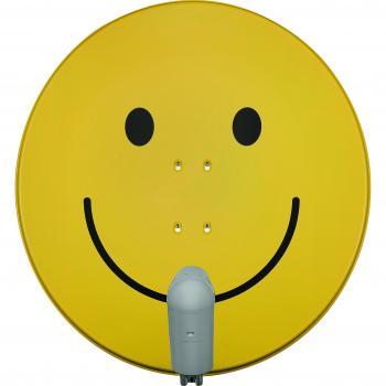 Parabólica Satman 850 Plus con LNB Twin Unysat Amarillo y Carita Feliz