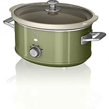 Swan Retro SF17021GN Olla Cocción Lenta 3,5L Recipiente Extraíble, Antiadherente Cerámica libre PFOA