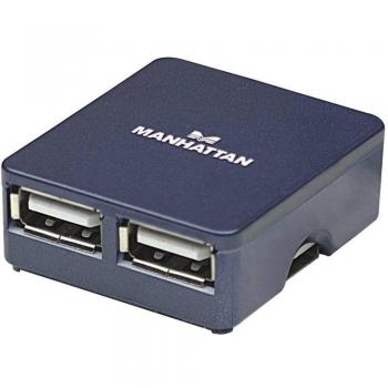 Manhattan USB-A 4-Port Micro Hub, 4x USB-A Ports, Blue, 480 Mbps (USB 2.0), Bus-Powered, Equivalent to Startech ST4200MINI2, Hi-Speed USB, Three