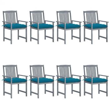 8-Piece Grey Solid Acacia Wood Garden Chairs with Cushions