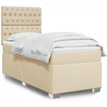 Cama box spring suave con colchón crema 90x190 cm en tela