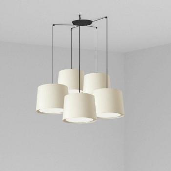 Colgante Conga de Acero con Tela, 5 bombillas E27, dimensiones 500cm x 350cm x 450cm, color blanco