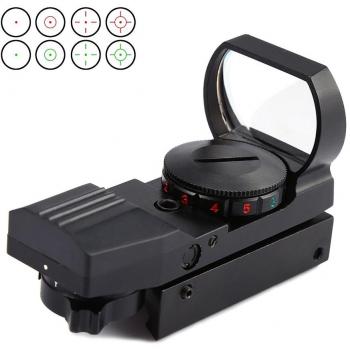 OutLife Holográfico Caza Mira Holografico de Punto Rojo y Verde Dot Sight Tactical Reflex con 4 Patrones Retículo 22 x 33mm Lentes Reflex Aperturas y Montaje en Riel de 20mm, Negro