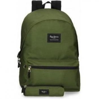 Mochila Portaordenador Pepe Jeans Aris con Estuche Escolar Verde Oscuro