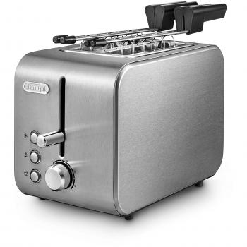 Tostadora De'Longhi CTX2203, 550 W, 2 rebanadas, acero inoxidable, con pinzas y control de tostado ajustable