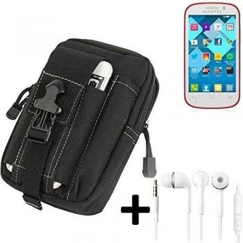 Bolsa del cinturón / funda para Alcatel One Touch Pop C3, negro + auriculares | compartimientos adicionales con el espacio para el banco de la energía, disco duro, etc. - K-S-Trade