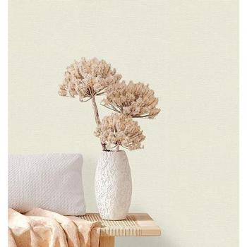 Papel Pintado No Tejido Unicolor Textil Óptica Crema Beige 10,05 m x 0,53 m