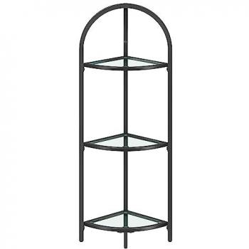 Estantería Esquinera de 3 Niveles Moderna con Vidrio Templado y Marco de Acero, Ideal para Baño, Salón o Cocina, Color Negro