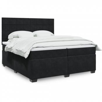 Cama box spring de muelles con colchón en terciopelo negro 200x200 cm