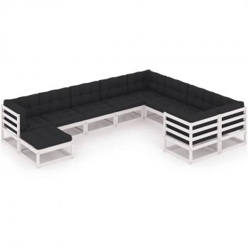 Conjunto de muebles de jardín 10 piezas con cojines blanco de madera de pino
