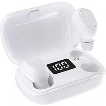 Auriculares Inalambricos, Auriculares Bluetooth 5.0 con Pantalla LED Inteligente, HiFi Estéreo Cascos Inalambricos, Micrófono Incorporado IPX5 Impermeable para Deportes/Viajes Blanco