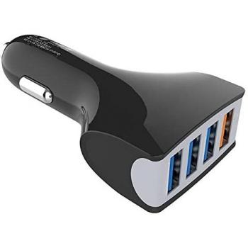 Cargador de Encendedor de Cigarrillos 4 Puertos USB - Total 35W/7A - 1 Puerto QC 3.0 18W + 3 Puertos 15.5W - Negro