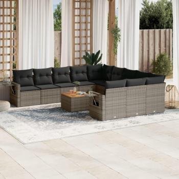 12-Piece Grey Poly Rattan Garden Sofa Set with Cushions