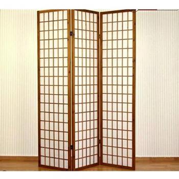 Biombo de 3 paneles en madera marrón y papel de arroz 175x132 cm