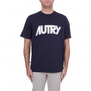 Men's Blue Short Sleeve T-Shirt with Ribbed Collar - Autry Size S