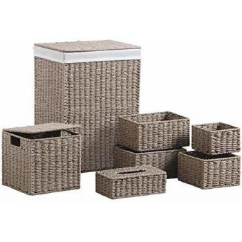 Cesto de Ropa Sucia - Cesta de Papel Trenzado - Marrón - 40 x 30 x 55 cm (Set de 7)