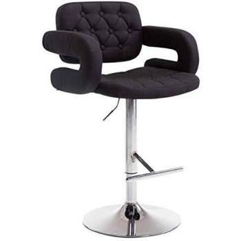 Taburete de Bar Dublin en Tela Negra, Ajustable 65-85 cm, Giratorio, con Respaldo y Apoyabrazos