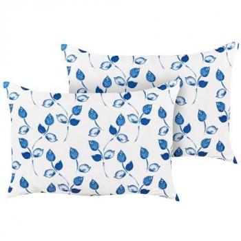 Conjunto de 2 Cojines de Jardín Rectangulares 40 x 60 cm con Motivo de Hojas en Poliéster Blanco y Azul