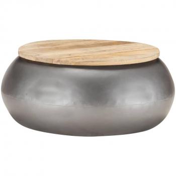 Mesa baja de madera maciza de mango gris 68x68x30 cm