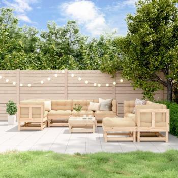 10-Piece Solid Wood Garden Lounge Set with Cushions
