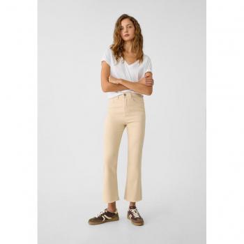 Stradivarius D78 Cropped Twill Flared Jeans - Stone
