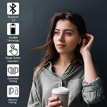Gigue Auriculares Bluetooth 5.0, Auriculares Inalámbricos, Auricular In Ear con Mic, True Wireless Estéreo/30h Tiempo de Juego/Control de Botones/Manos Libres/Cómodo de Llevar, para iPhone y Android