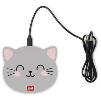 Cargador Inalámbrico Legami Kitty - Cargador inalámbrico con diseño de gato, compatible con dispositivos Qi, carga rápida, base antideslizante, indicador LED de carga