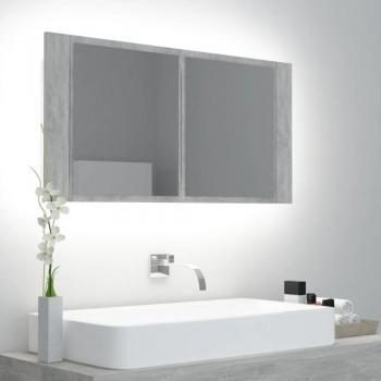 Armario espejo baño luz LED cemento gris hormigón 90x12x45 cm