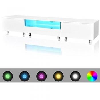 vidaXL Mesita para TV color blanco brillante con luces LED, 200 cm