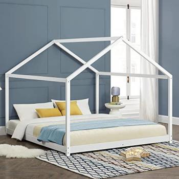Cama Infantil Cerro en Forma de Casa con Somier de Madera de Pino 160 x 200 cm - Blanco