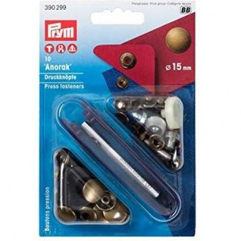 Prym Sujetadores Sin Coser Anorak, Metal, Latón Envejecido, 15 mm, altmessing, 10 Stück