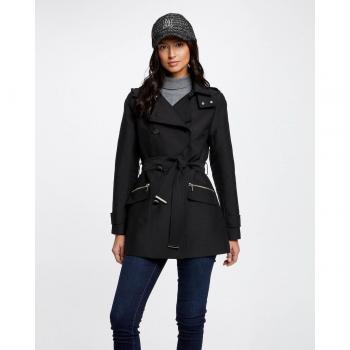 Morgan Women's Short Fitted Trench Coat with Belt and Hood - GLADIA