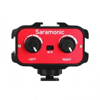 Saramonic SR-AX100 Adaptador Universal de Audio y Mezclador de Audio con entradas XLR, compatibilidad con cámaras DSLR y grabadoras, alimentación phantom, control de volumen independiente y diseño compacto