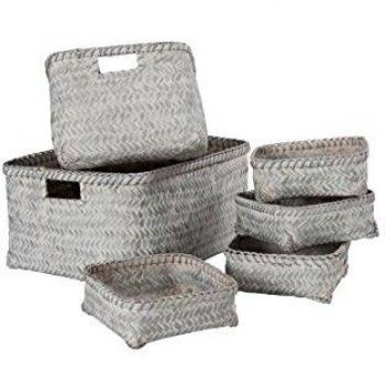 Compactor Set de 6 cestas, Fabricadas en Bamboo, Color Gris Plata, Modelo Dalat, Tamaño: 41 x 35.5 x 22/35.5 x 27 x 20.5 cm / 21 x 21 x 8.5 cm, RAN6834