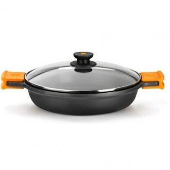 BRA Efficient - Cacerola baja con tapa de cristal y asas de silicona, 16 cm