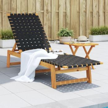 Acacia Wood Sun Lounger with Table - Outdoor Poolside and Beach Chair in Black, Red, Blue