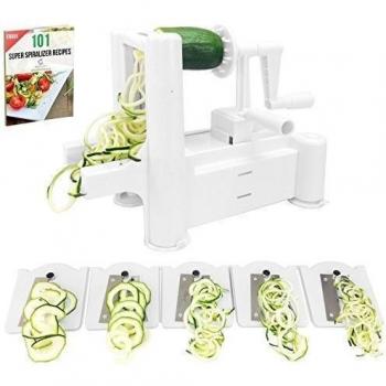 Cortador de Verduras de 5 Cuchillas para Vegetales ProCuisine Spiralizer con 101 Receta de libros electrónicos, de Corte Espiral Juliana, Rallador Spirelli Espagueti