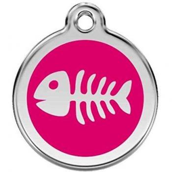 Placa para Perro Esqueleto de Pez Rosa Caliente Acero Inoxidable Pequeña 2 cm