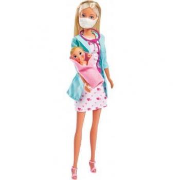 Steffi Love Pediatra 5733493 - Muñeca pediatra con accesorios médicos, incluye estetoscopio, jeringa y termómetro, vestida con uniforme de doctora, ideal para juego de rol y fomentar la creatividad en niños