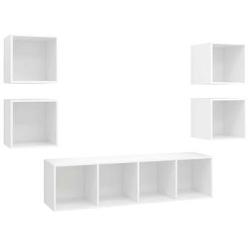 Juego de Muebles de Salón 5 Piezas Blanco Madera Ingeniería